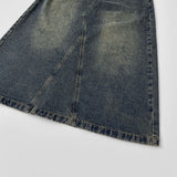 Simple Casual A-line 4-season Curved Line Denim Long Skirt
