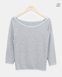 Partin Boat Neck Three Quarter Color Matching T-shirt