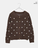 Jupi Dot Round Neck Long Sleeve Knit Cardigan