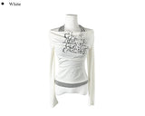 Drew Halter Layered Lettering Off-Shoulder T-Shirt