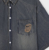 Sia damage washed denim short-sleeved shirt
