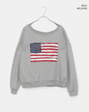 Murhit American Flag Printing One-Off Shoulder Long Sleeve Sweatshirt