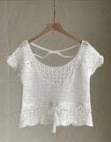 Exi Punching Crochet Cap Short Sleeve Knit