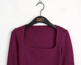 Leman angora fur color matching square neck knit