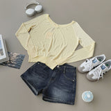 Feminine V-Neck Sleeve Slit See-Through Long Sleeve Knit