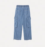 Summer cool cargo banding denim pants