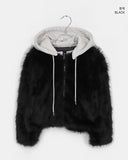 Hoa color matching hooded zip-up fur jacket