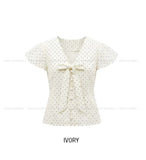 Enne Dot Ribbon Pintuck Blouse