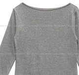 Autumn Boat Neck Semi-Crop Three Quarter Tee