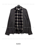Nepri Cutting Layered Cropped Checkered Shirt