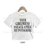 Media lettering cropped short-sleeved