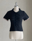 [Knit Two-Piece] Cel Openwork Collar Color Matching Knit Long Skirt
