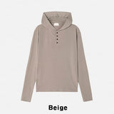 Mude Loose Fit Henley Neck Long Sleeve Hoodie