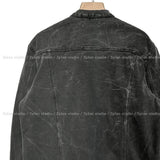 Curved neck denim jacket