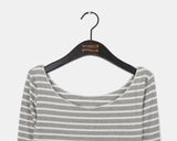Edet Stripe Slim Off-Shoulder Long-Sleeved T-Shirt