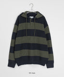 [unisex] Corinne Stripe Button Over Hood Knit