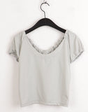 Kelle Ribbon Shirring Mesh Air Puff Crop Short Sleeve T-shirt