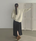 Banding Suede H-line Back Slit Long Skirt