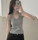 Halterneck Solid Cotton Blend Basic Fit Sleeveless