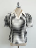 Heden Open Collar Stripe Puff Short Sleeve T-shirt