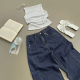 Cooling Tencel Cut Summer Banding Thin Wide Denim Pants