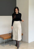 Belden Buckle Unbalance Pleated Long Skirt