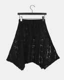 Dome lace see-through unbalanced layered midi skirt