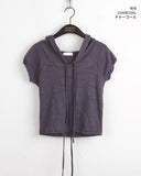 Padded Slav puff sleeve short-sleeved hooded T-shirt