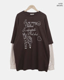 [Fake Layered] Dorin Overfit Layered Lettering Color Matching Long Sleeve T-Shirt