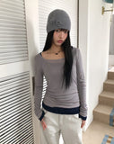 Nav Square Neck Tencel Long Sleeve T-Shirt