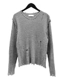 Damaged V-neck long-sleeve knit