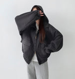 Casual Street Boa Fur Lining Warm Hood Denim Jacket
