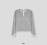 Finger hole waffle henley neck