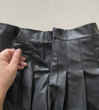 Elb Pleated Leather Culotte Skirt