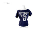 Nero Off-Neck Lettering Number Short Sleeve T-Shirt