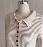 Roselle Collar Button Ribbed Knit Cardigan