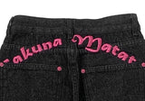 Miron Pink Lettering Raw Balloon Wide Pants