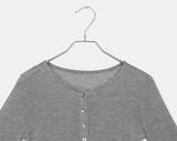 Chugi Button See-through Three Quarter Sleeve T-Shirt