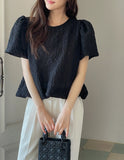 Bubble Puff Balloon Jacquard Tee Blouse