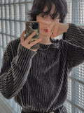 Tony snap stripe fur knitwear