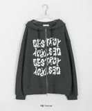 [unisex] Uke Two Way Lettering Ribbed Hood Zip-Up