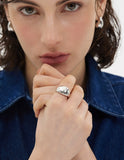 Champagne Full Moon Silver Wide Ring