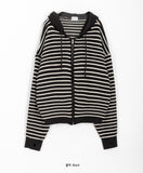 [unisex] Hibo stripe hood knit warmer zip-up cardigan