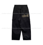Flame embroidery carpenter pants
