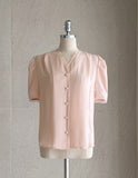 Shawang chiffon color matching shirring short sleeve blouse