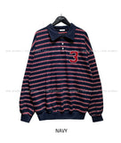 Arc collar patch stripe balloon sweatshirt