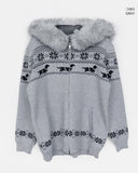 Newa Nordic Fur Two-Way Knit Hooded Zip-Up