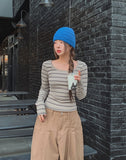 Hamel Ribbed Stripe U-Neck Long Sleeve