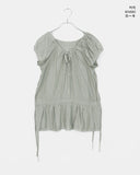 Serine Tiered Ribbon String Wrinkle Short Sleeve Blouse