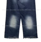 (UNISEX) Navy Cheek Washing Wide Denim